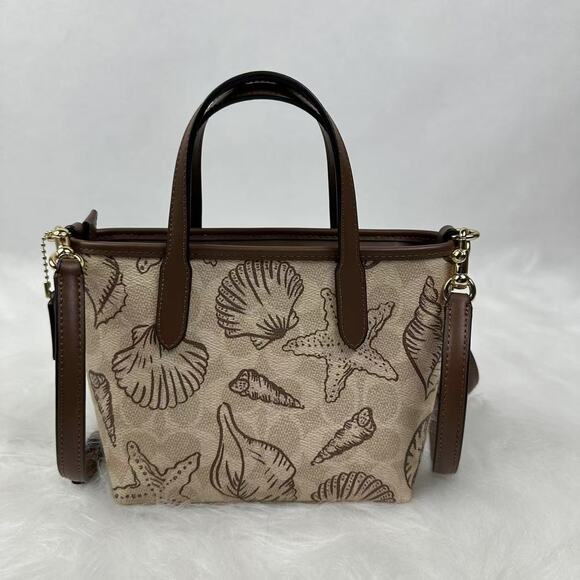 Coach City Mini Tote Bag In Signature Canvas With Shell Print CBM65 Gold/Sand - Picture 3 of 11